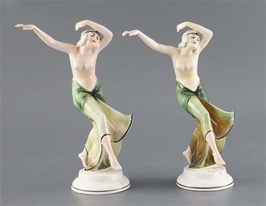 Two Katzhutte Art Deco pottery figures of dancers, H. 22cm